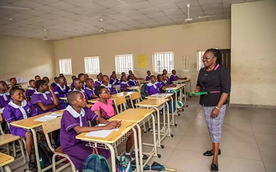 Secondary students studying